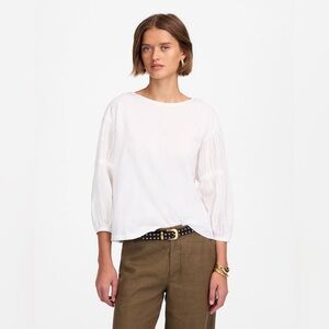 Madewell White Puff Sleeve Drop Shoulder Knit Top Women’s Size XS Blouse NWT